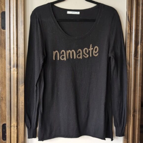 Subtle Luxury "Namaste" Super Soft Black Lightweight Sweater - Picture 2 of 10